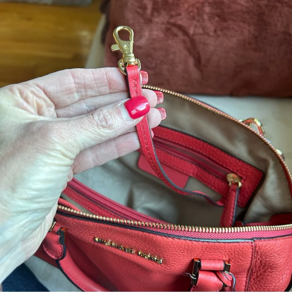 Michael Kors Pebbled Leather Coral Riley Satchel/Crossbody with Gold Hardware